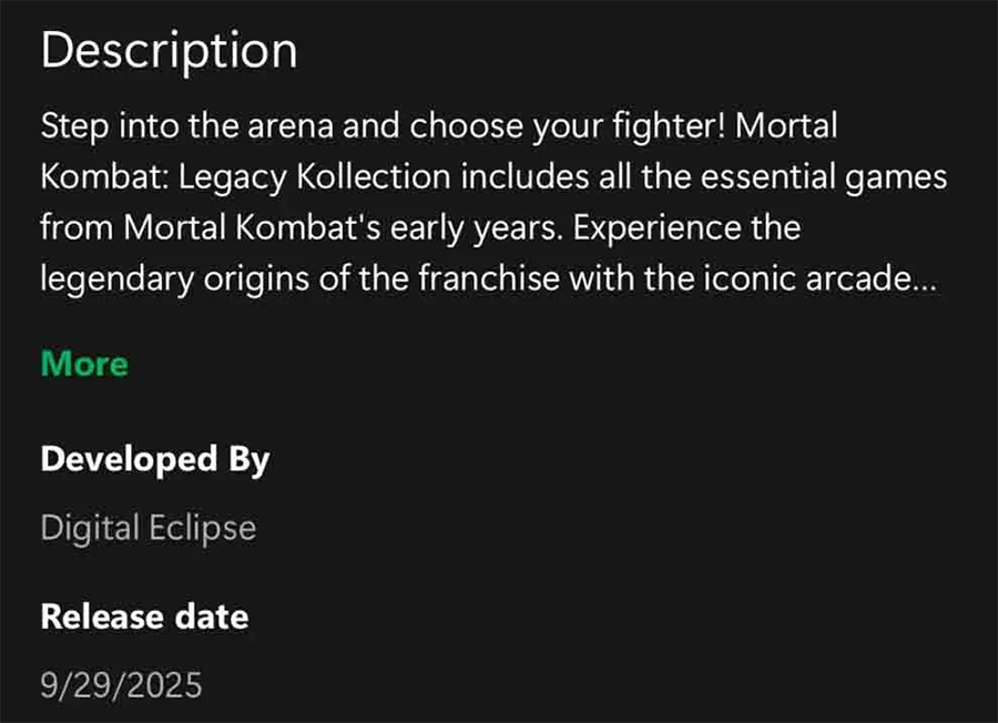 Mortal Kombat: Legacy Kollection 29 de Septiembre Lanzamiento